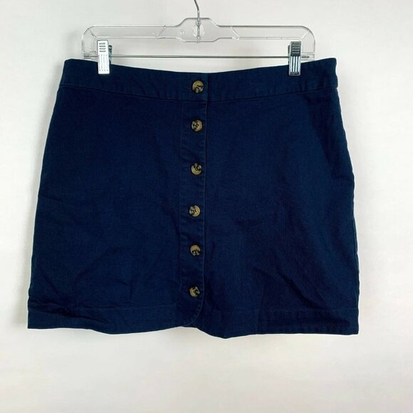 Copper Key Button Front A-Line Mini Skirt Navy - Picture 7 of 7